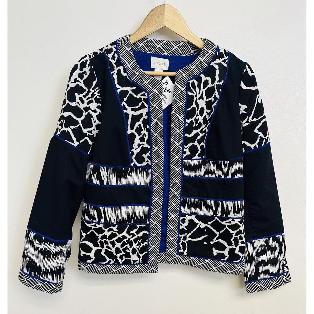 Chico's Abstract Print Women's Size Small Open Jacket Blazer‎ Blue & Black